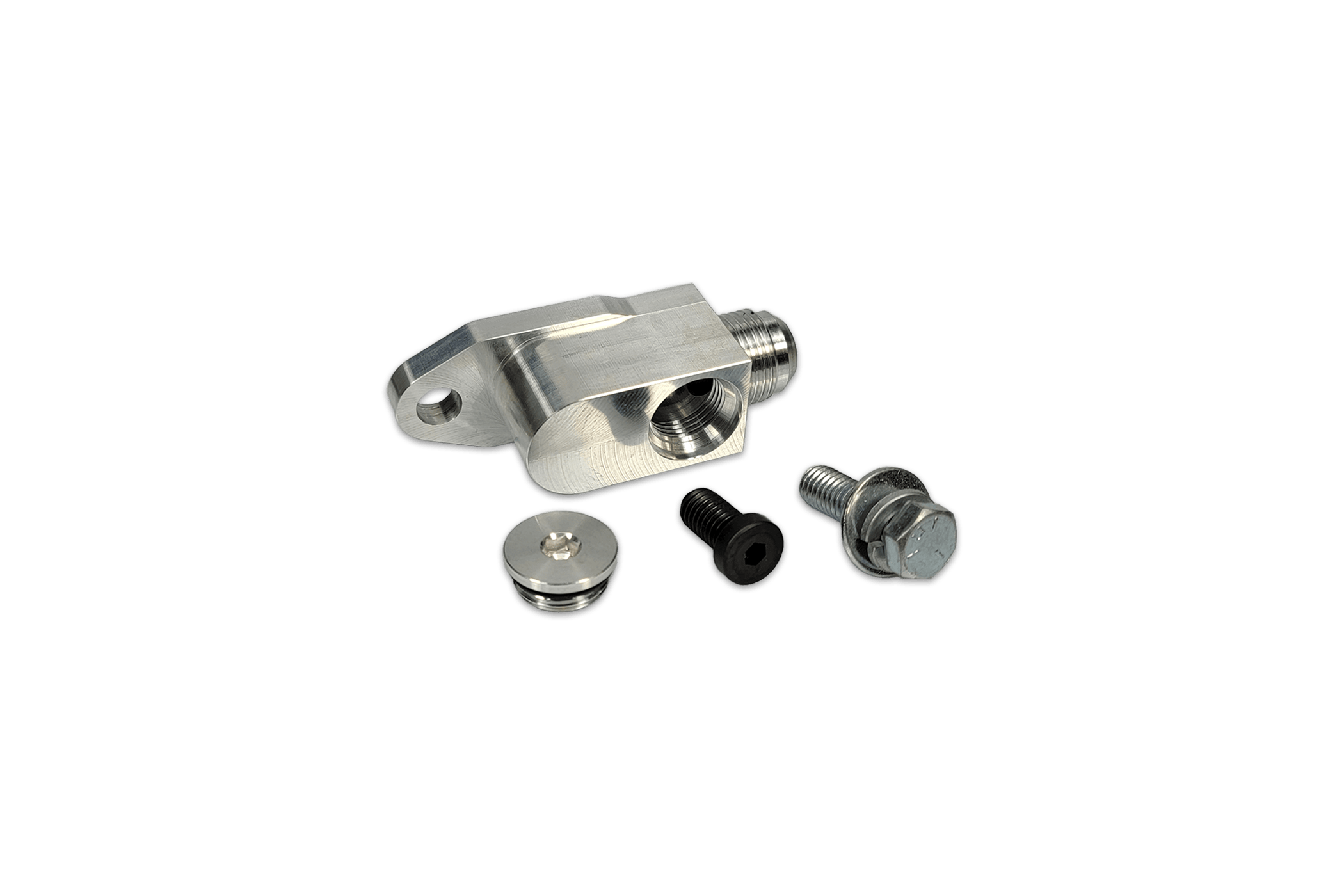 G&R Diesel S300 & S400 90-degree turbo drain fitting with metal clamp for diesel truck turbo systems