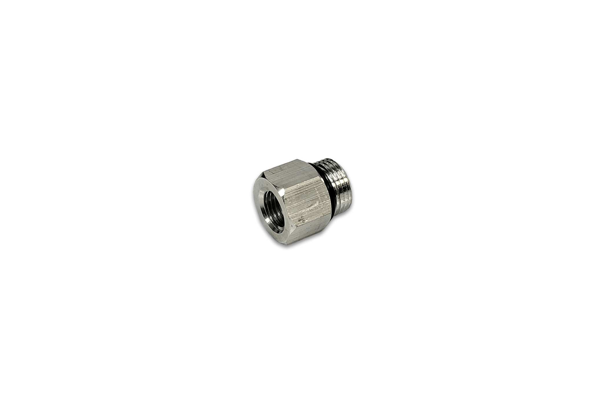 G&R Diesel 8AN ORB 14mm fuel heater adapter fitting showing threaded metal fitting with orange O-ring for fuel line connection