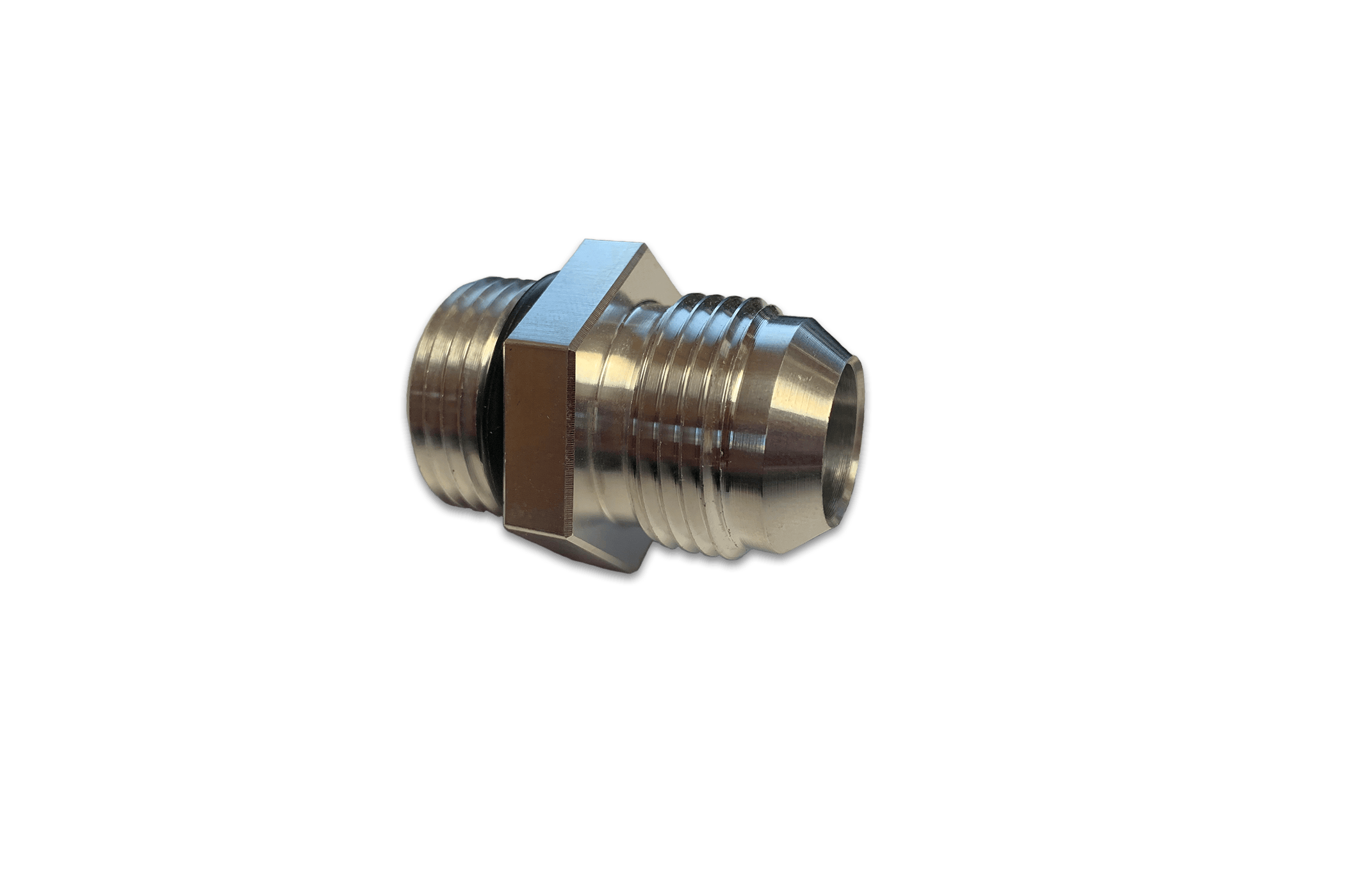 12AN ORB by 12AN male adapter fitting from G&R Diesel Inc., showing the threaded metal connector for automotive fluid systems.