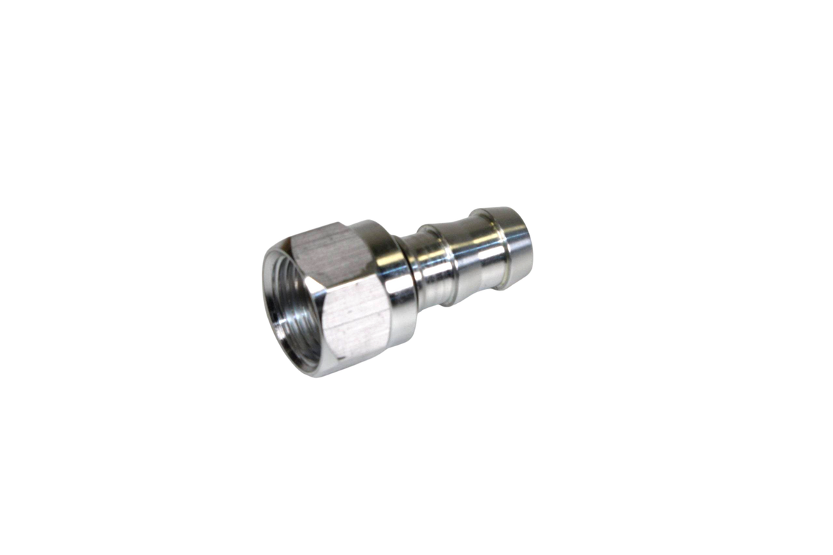 G&R Diesel 8AN x 1/2-inch Push-Lok hose end fitting connected to a hose for automotive fluid transfer.