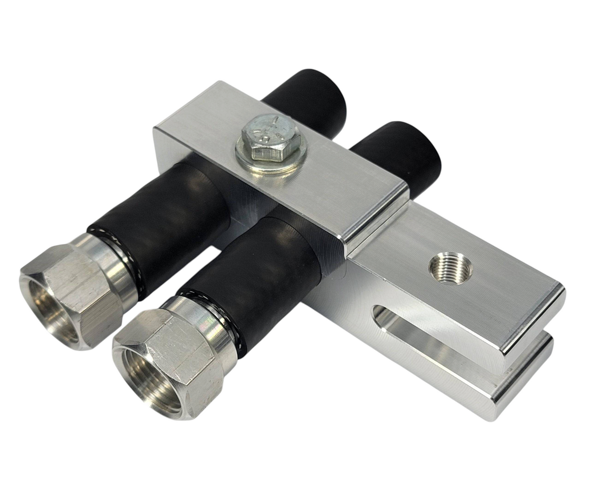 G&R Diesel 1/2-inch fuel line frame clamp, black metal securing clamp for fuel line installation.