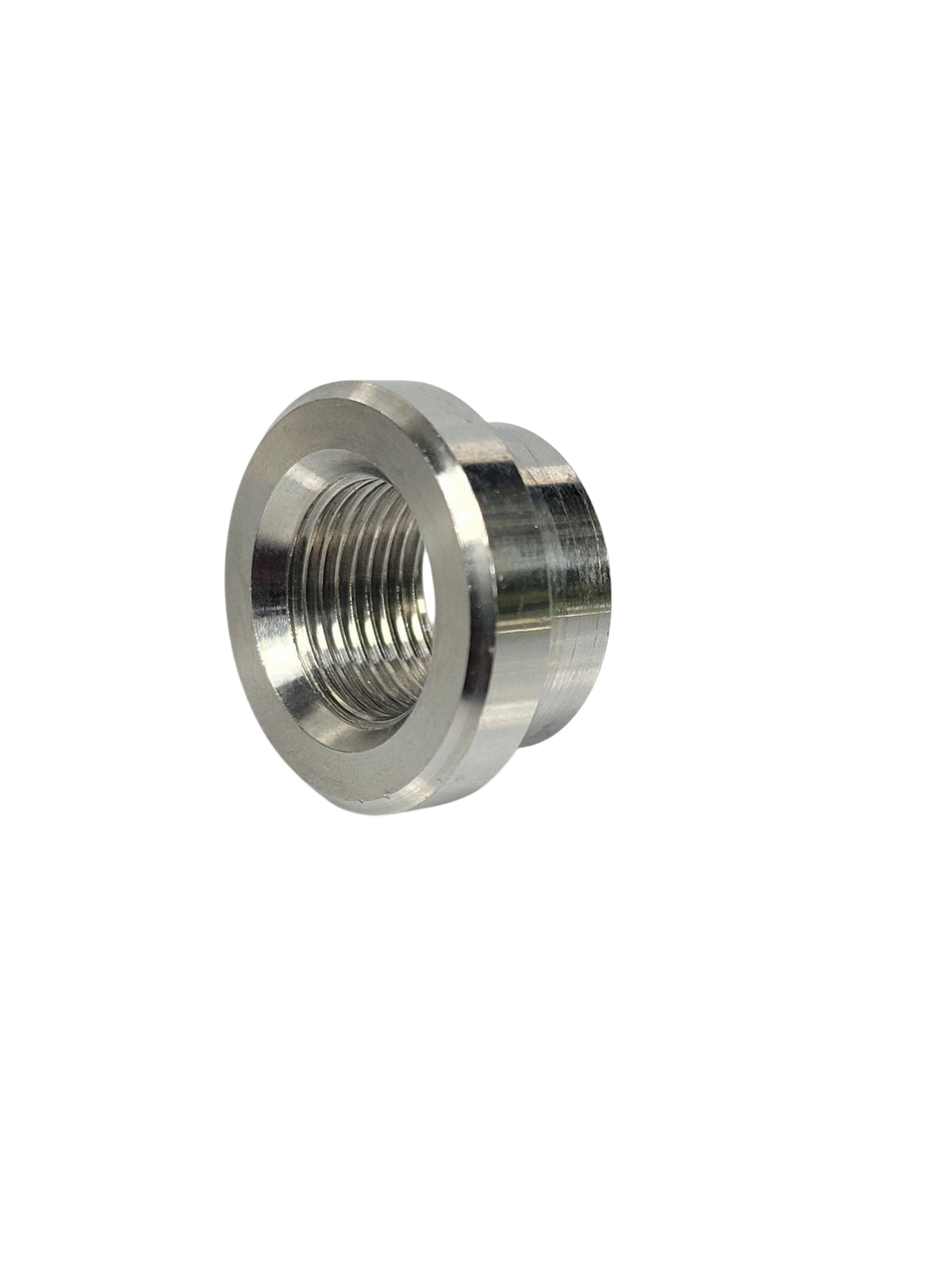 Aluminum weld-in port with 1/2 inch NPT fitting from G&R Diesel, showing the threaded port and welded flange.