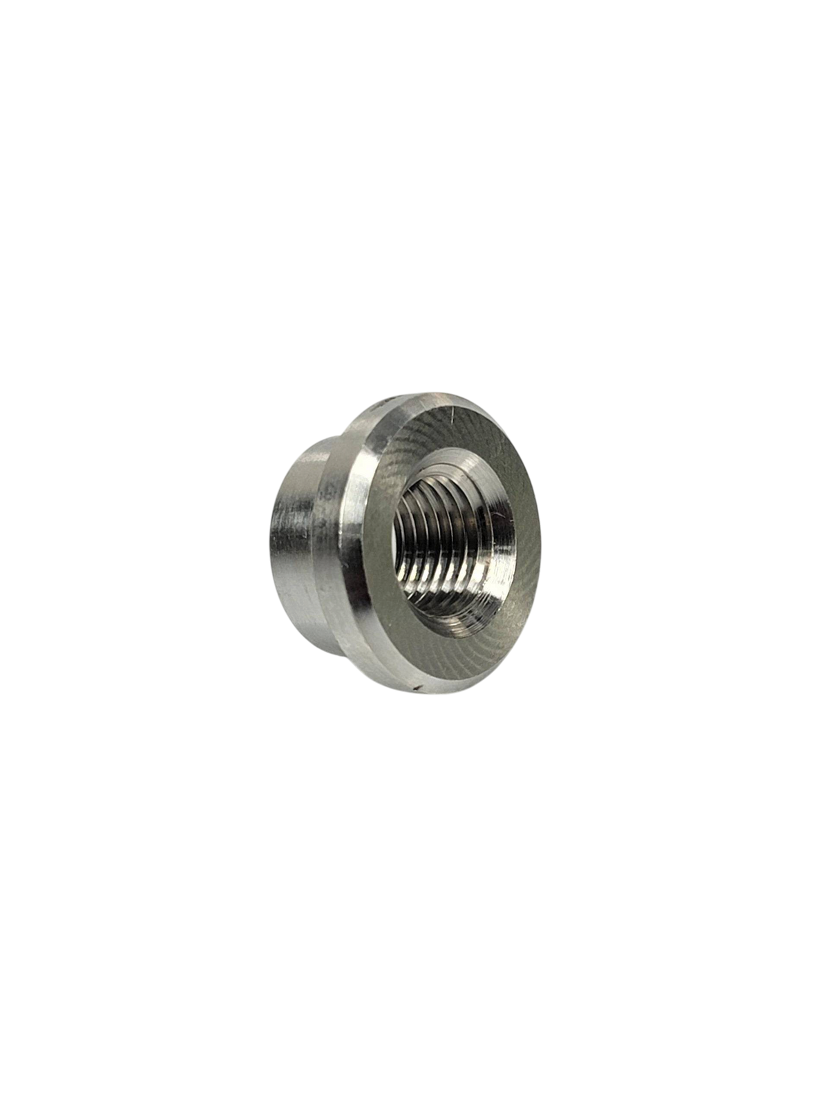 Aluminum weld-in port with 1/4" NPT connection from G&R Diesel, showing the threaded port and weld flange for diesel engine applications.